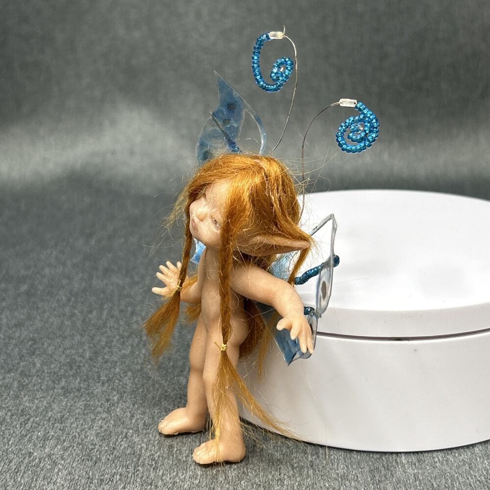 Redhead Pixie Fairy Doll 3.5" Hard Plastic Wired Blue Wings Pointed Ears READ - Picture 4 of 8